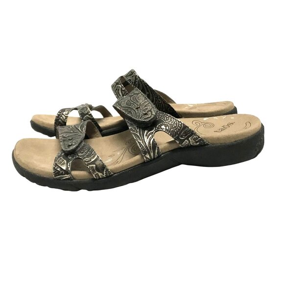 Taos Womens Slide Flat Sandals Bronze Leather Size 7/38 Hook & Loop Adjustable - Picture 5 of 8
